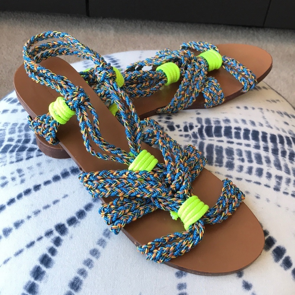 BIMBA Y LOLA | 9 | Rope Sandals, Blue & Lime Green